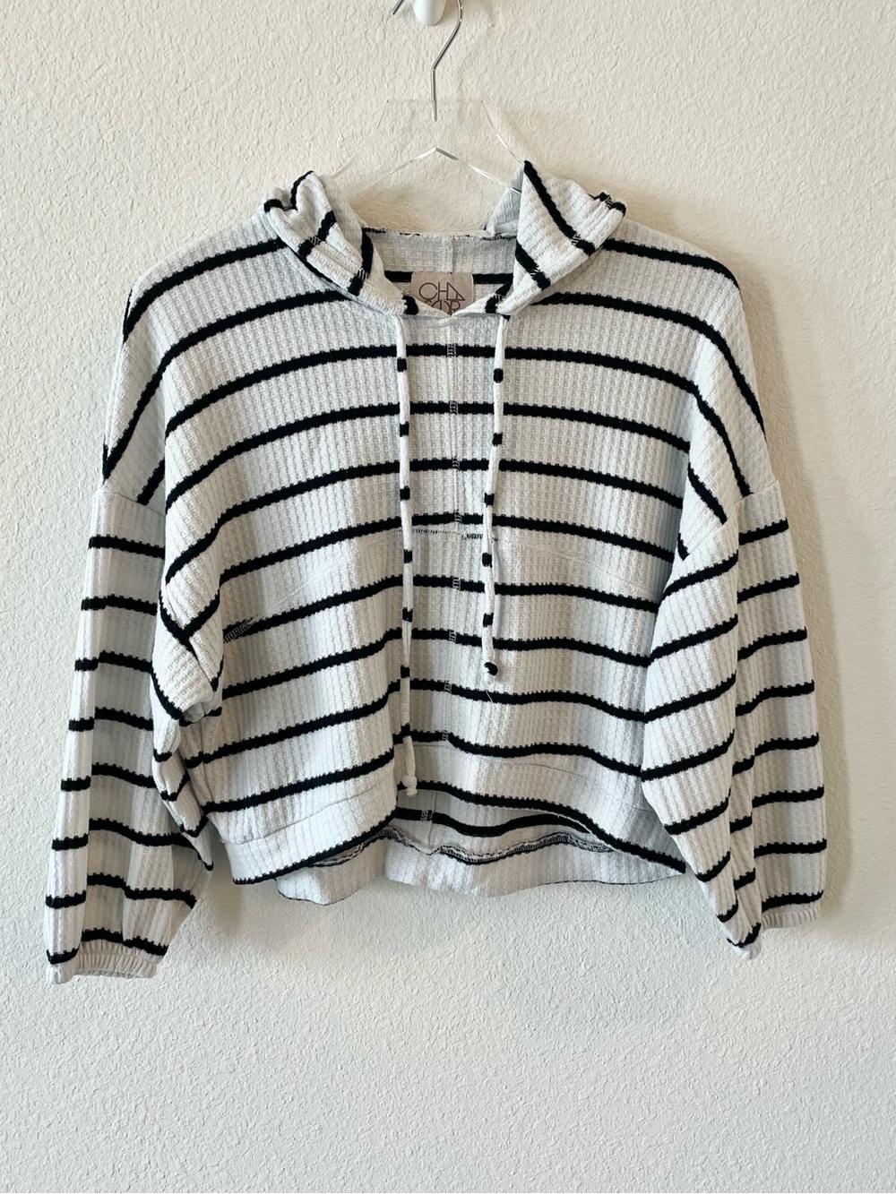 Chaser Striped Waffle Knit Cropped Hoodie XS